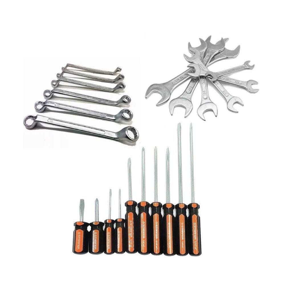 Kit 22 Pçs Jogo De Chave Fixa E Estrela 6 A 17mm Starfer