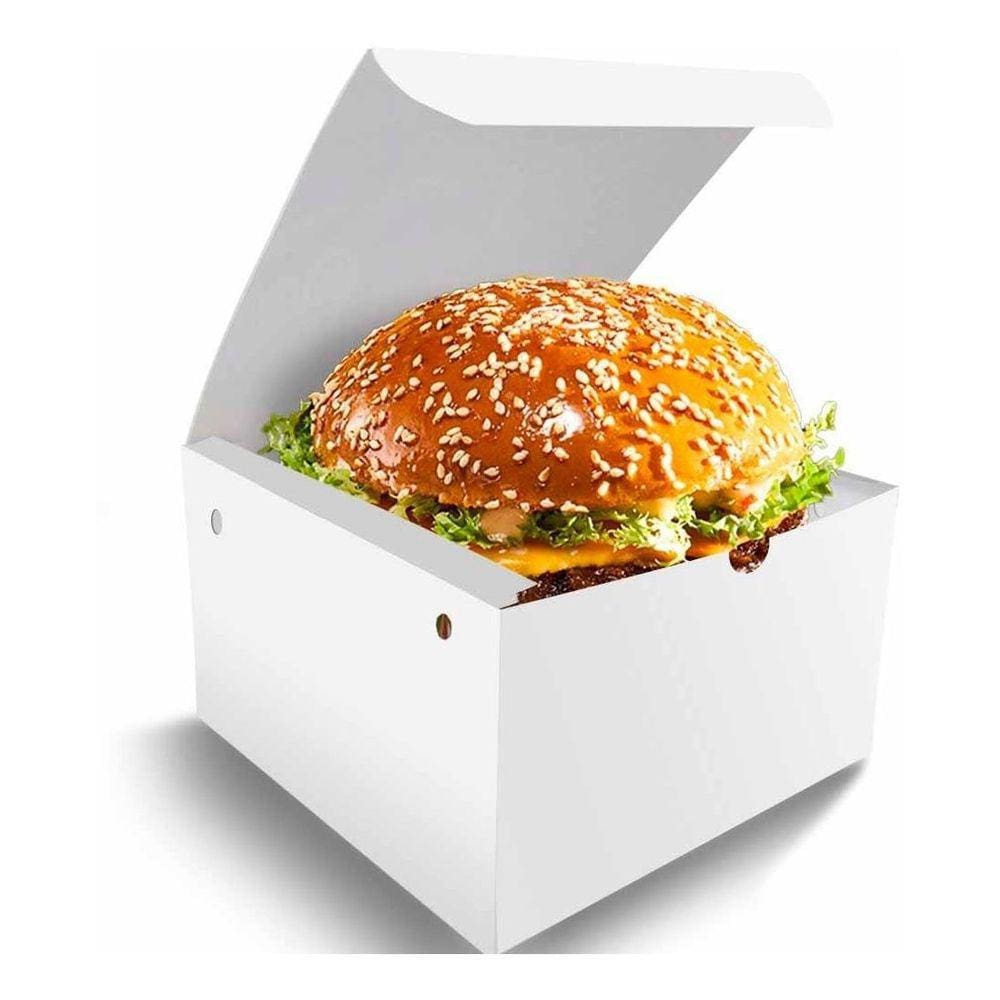 Kit 100 Embalagem Box Burger G + 100 Caixinhas Fritas Branco