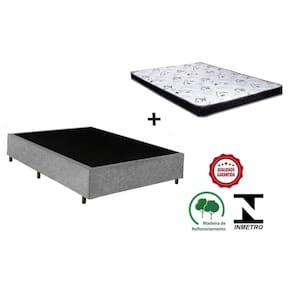 Cama Box Casal Cinza Suede + Colchão Espuma D33 138x188x12