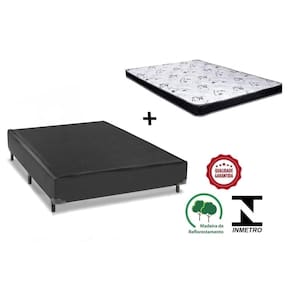Cama Box Casal Preto + Colchão Espuma D28 138x188x10