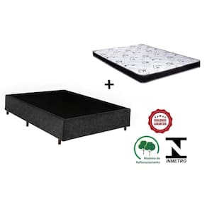 Cama Box Casal Preto Suede + Colchão Espuma D33 138x188x12