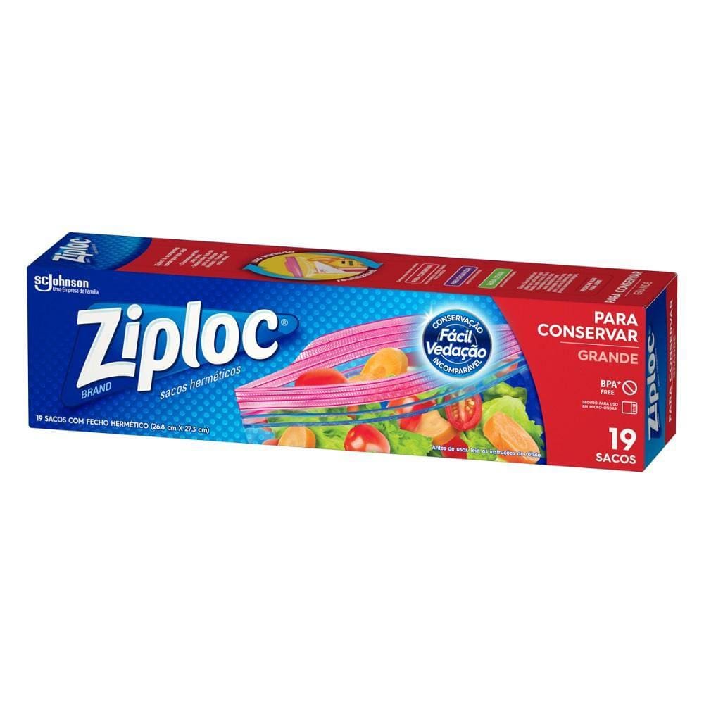 Saco Sache Ziploc Hermético Grande com 19 unidades
