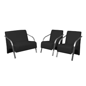 Conjunto Vênus 2 Poltronas de 1 Lugar e 1 de 2 Lugares Braço Alumínio D Salla Tecido Sintético (Courino)