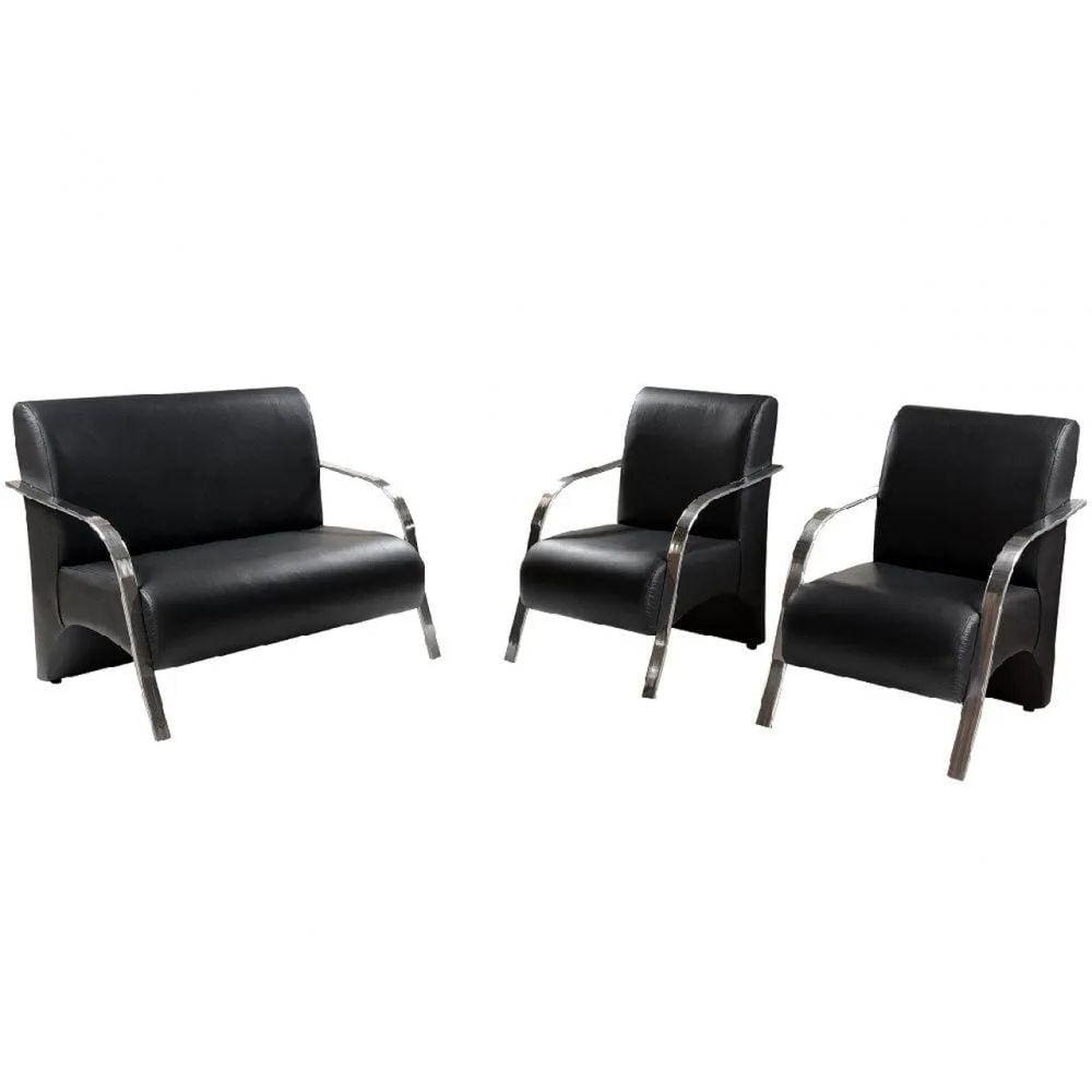 Conjunto Vênus 2 Poltronas de 1 Lugar e 1 de 2 Lugares Braço Alumínio D Salla Tecido Sintético (Courino).