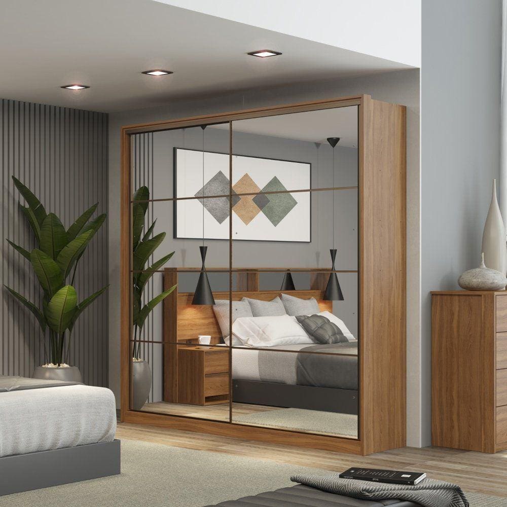 Guarda Roupa Solteiro com Espelho 2 Portas 3 Gavetas Belga II Demóbile