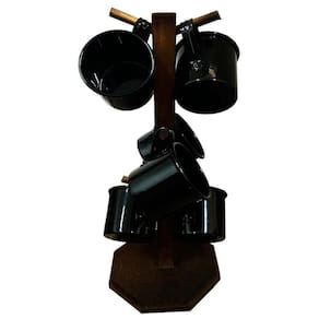 Suporte Com 6 Canecas De Café Em Alumínio Esmaltadas - Black