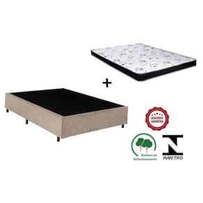 Cama Box Casal Bege Suede + Colchão Espuma D33 138x188x10