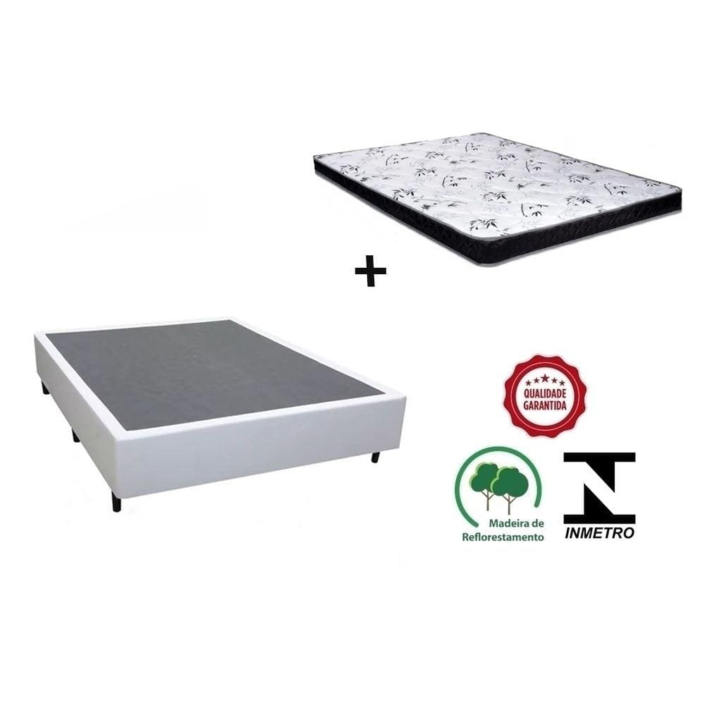 Cama Box Casal Branco + Colchão Espuma D23 138x188x8