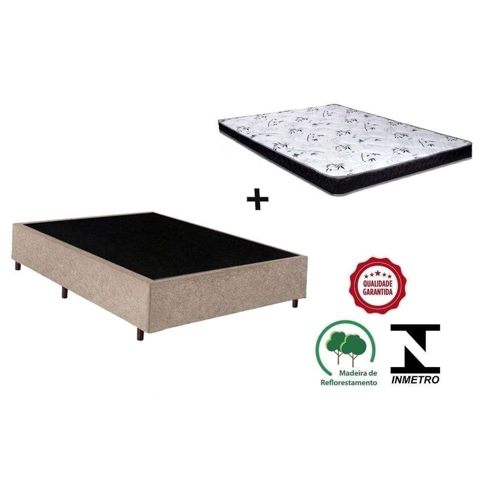 Cama Box Casal Bege Suede + Colchão Espuma D23 138x188x12