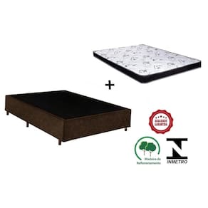Cama Box Casal Marrom Suede + Colchão Espuma D33 138x188x10