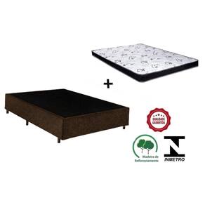 Cama Box Casal Marrom Suede + Colchão Espuma D33 138x188x14