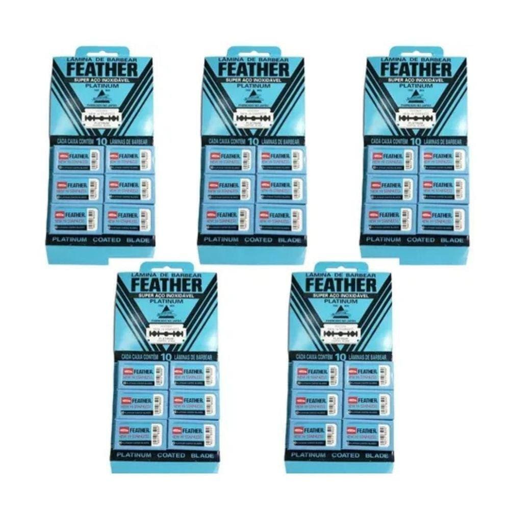 05 Kit 6 Feather Com 10 Lâminas Barbear Cada