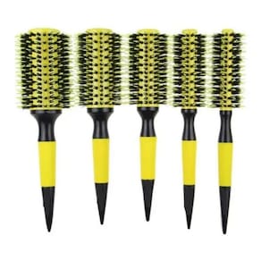 Kit 5 Escovas Amarela Profissionais Cabelo Cerdas De Javali