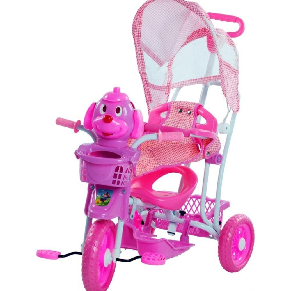 Triciclo Infantil com Capota - Passeio e Pedal - Rosa - Bandeirante