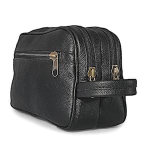 Necessaire Bolsa Mão De Couro Legítimo Grande Espaçosa Preto