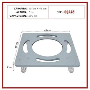 Base Suporte De Alumínio Quadrado Com Rodízios Gel Vaso 45Cm