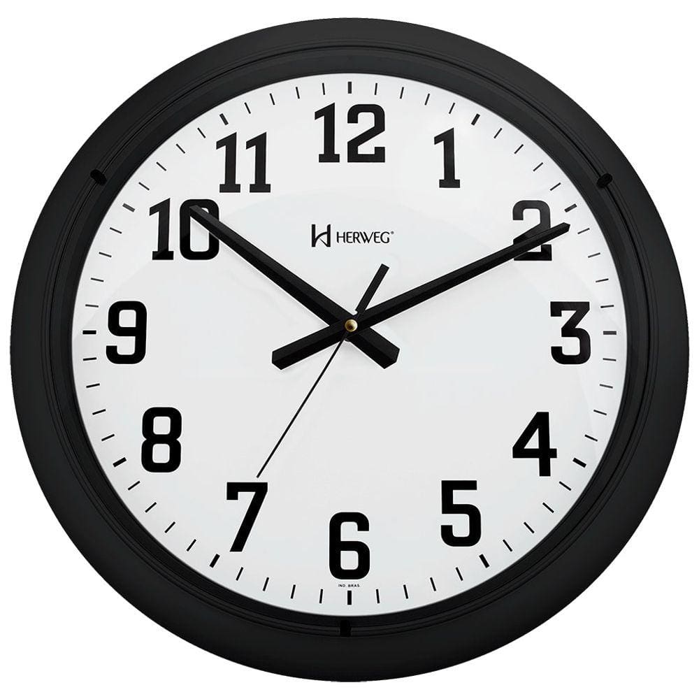 Relógio Parede 40 cm Preto Grande Plastico Vidro Herweg