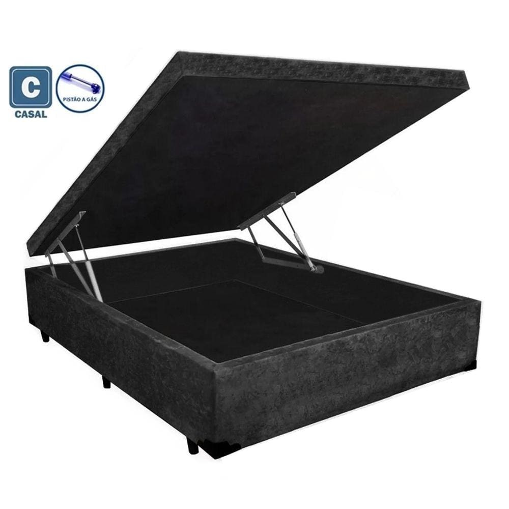 Cama Box Baú Casal Gold AColchões Suede Preto 41x138x188