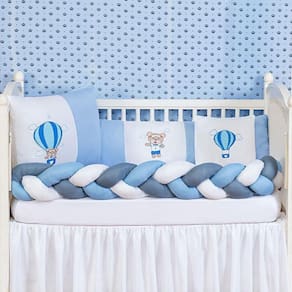 Kit Conjunto Protetor De Berço Trança Balão 6 Peças Azul