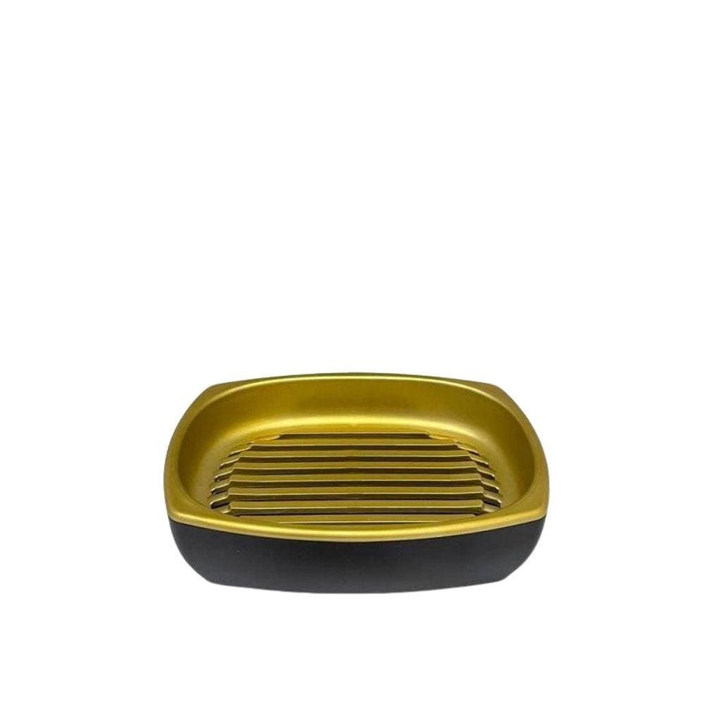 Saboneteira Porta Sabonete Bancada Preto Dourado Fosco Arthi