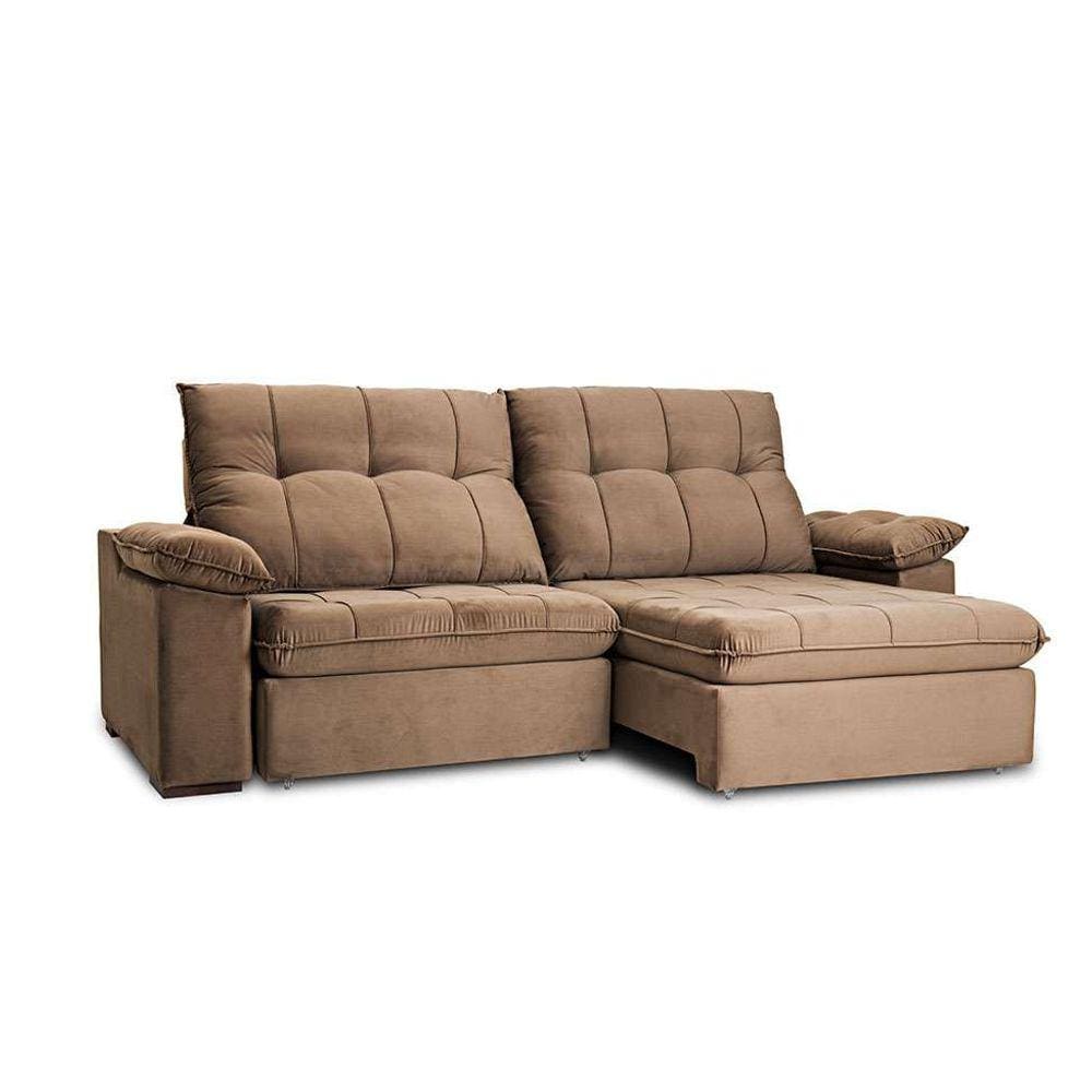 sofá 3 lugares retrátil e reclinável com usb living triton veludo tabaco 230 cm