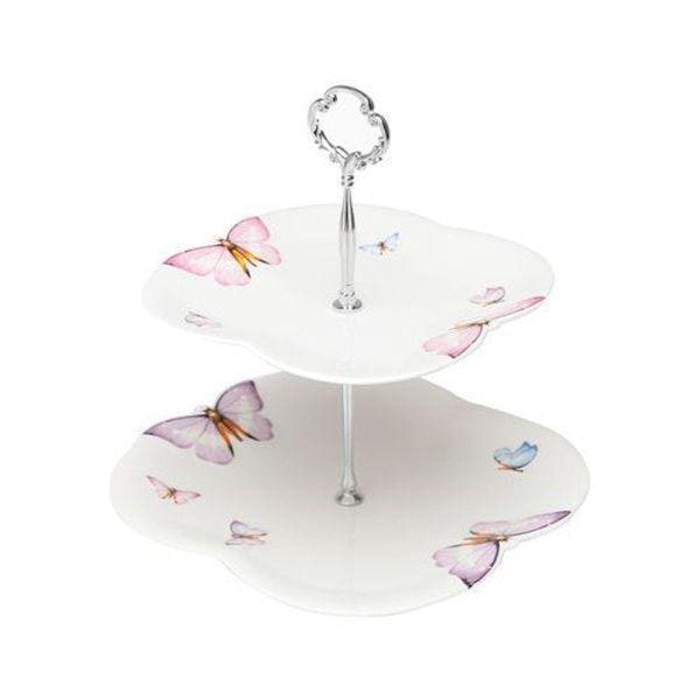Prato Duplo De Porcelana Com Suporte Borboletas Wolff