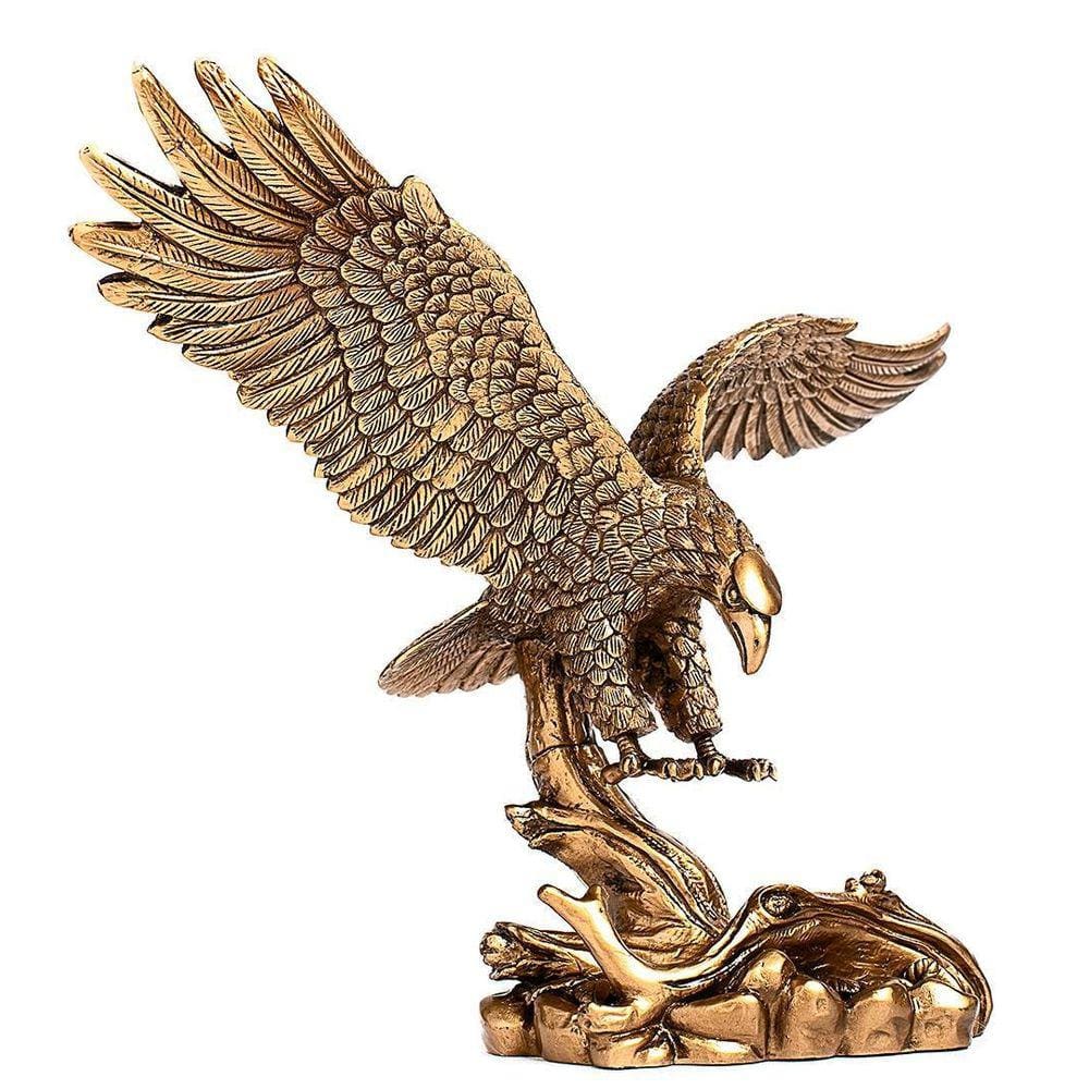 Estatua Águia Resina Dourado Envelhecido 18 Cm Alt. 25 Larg.