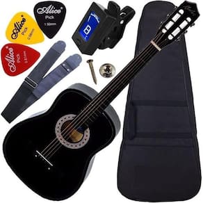 Kit Violão Barato Queens Acústico Cordas Aço Bk Com Capa