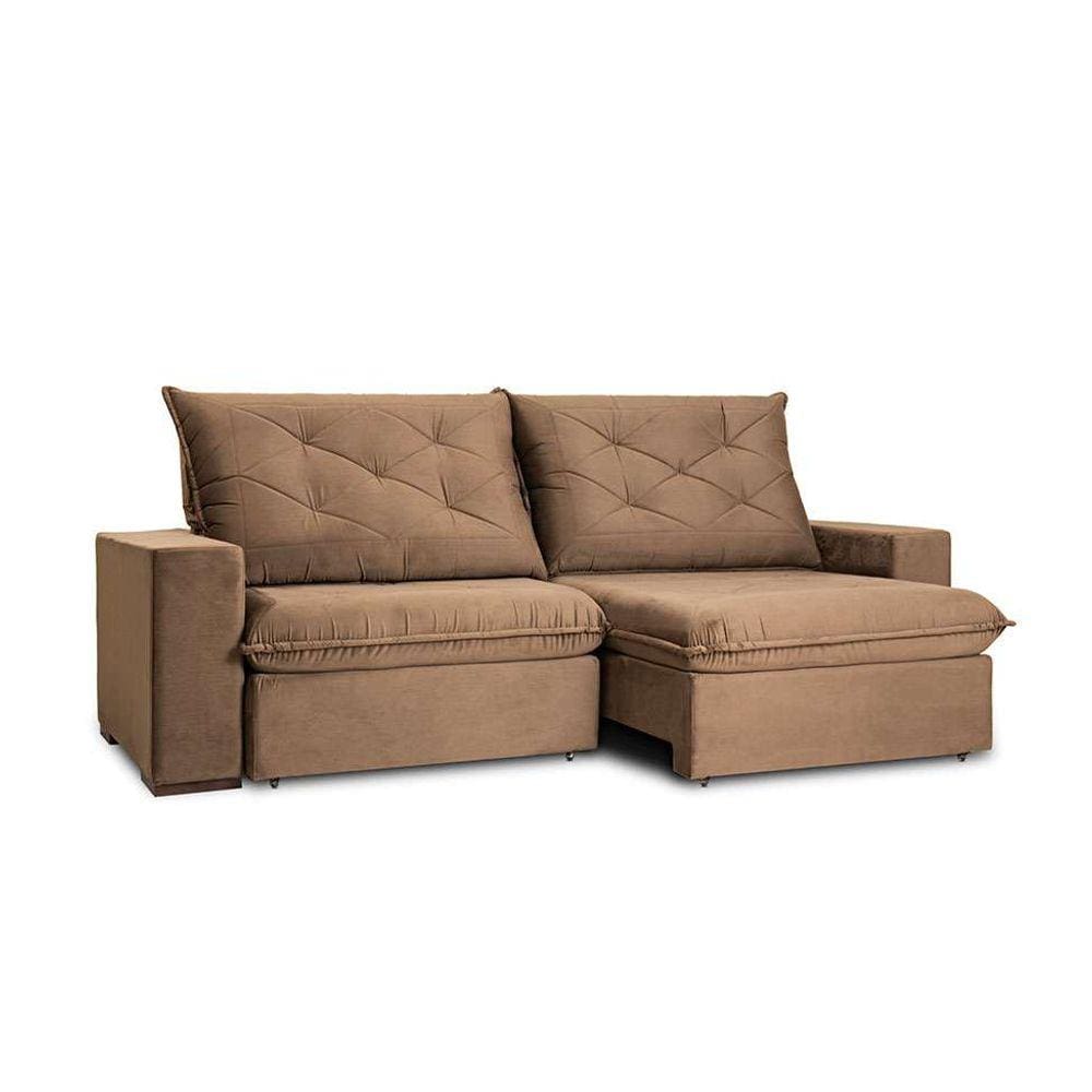 sofá 4 lugares retrátil e reclinável living premier veludo tabaco 250 cm