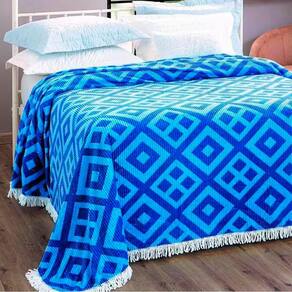 Colcha Casal Chenille Canelada Gabriela Azul Jolitex
