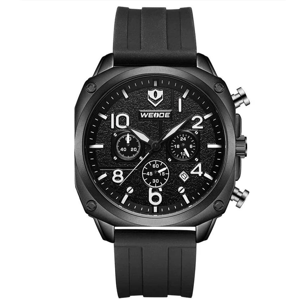 Relógio masculino cronógrafo preto weide wd009b borracha analógico