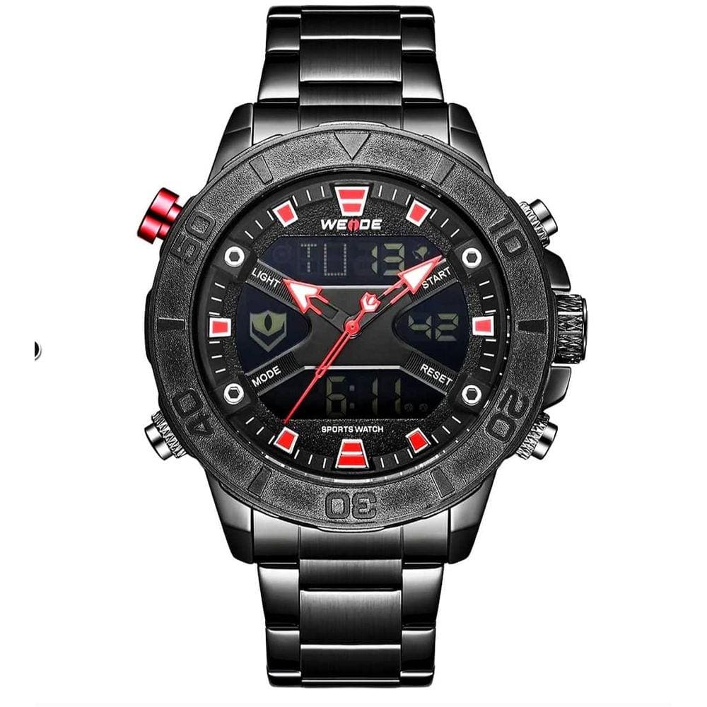 Relógio masculino weide digital analógico 8503 preto vermelho multifunção inox