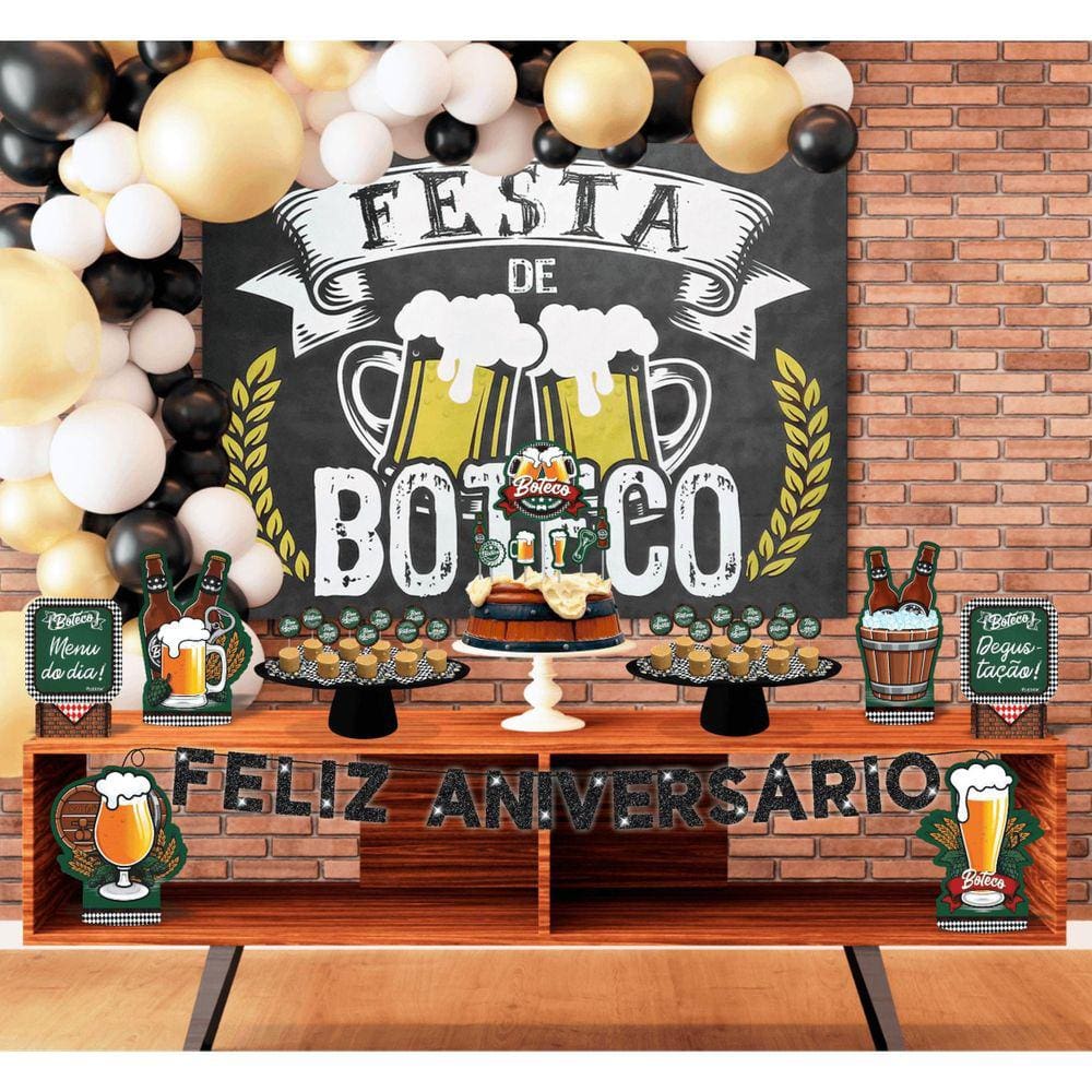 Kit Festa De Boteco Itens Painel + Faixa + Top De Bolo