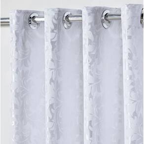 Cortina Jacquard 2,80 X 2,30 Para Quarto Ou Sala Cor Branco Com Ilhós Cromado