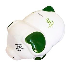 Cofre Porquinho Em Cerâmica Decorativo De Moedas Verde