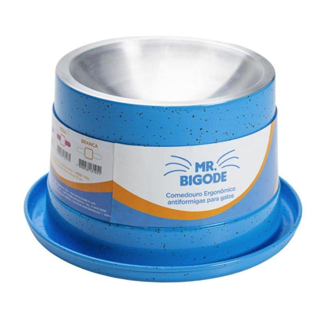 Comedouro Ergonômico Para Gatos Mr Bigode 140 Ml Cor Azul