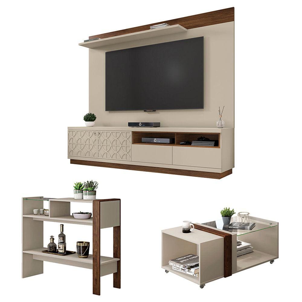 Conjunto Sala Kit Rack Painel Aparador Mesa Renda Caemmun