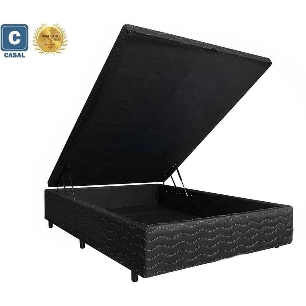 Cama Box Baú Casal Industrial AColchões Matelado Preto 41x138x188