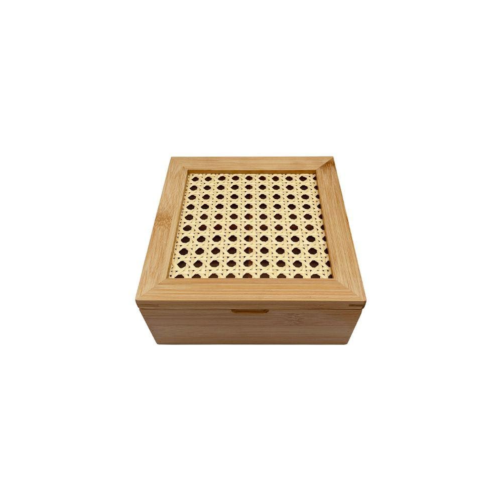 Caixa Decorativa Palha Indiana E Bambu 4 Nichos - Oikos
