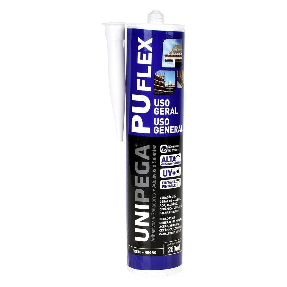 Cola Silicone Selante PU Flex Uso Geral Preto 280ml - Unipega