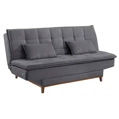 sofácama casal 3 lugares luna ii veludo base e pés de madeira e com