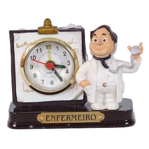 Miniatura Profissional Enfermeiro De Resina Com Relógio 8 Cm
