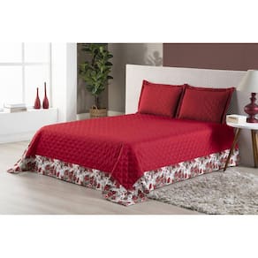 Kit Colcha Vitória Casal Padrão Com Babado 3 Peças Vermelho