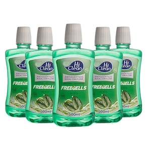 Kit 5 Antisséptico Bucal Hi Clean Freegells Menta com Flúor 500ml