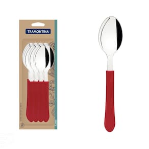 Conjunto de Colheres de Mesa Tramontina Leme com Lâminas em Aço Inox e Cabos de Polipropileno Vermelho 12 Peças Tramontina