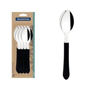 Conjunto de Colheres de Mesa Tramontina Leme com Lâminas em Aço Inox e Cabos de Polipropileno Preto 12 Peças Tramontina