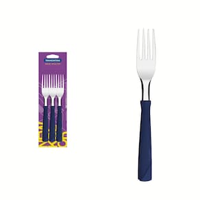 Conjunto de Garfos de Mesa Tramontina New Kolor com Lâminas em Aço Inox e Cabos de Polipropileno Azul 3 Peças Tramontina