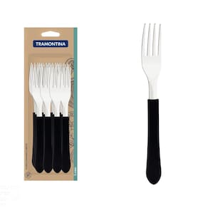 Conjunto de Garfos de Mesa Tramontina Leme com Lâminas em Aço Inox e Cabos de Polipropileno Preto 12 Peças Tramontina