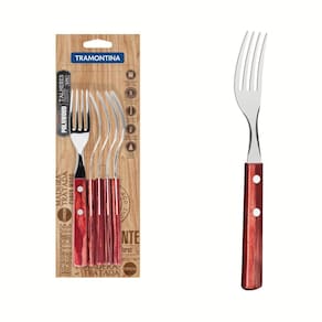 Conjunto de Garfos de Mesa Tramontina com Lâminas em Aço Inox e Cabos em Madeira Polywood Vermelho 6 Peças Tramontina