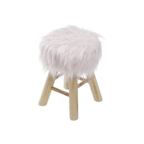 Puff Boxbit Petit Pelo Longo Rosa Base Madeira